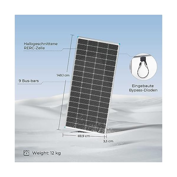 Renogy Solarmodul Mono 12 V, Solarpanel, Solarzelle, Photovoltaikmodul für Aufladen von 12V Solarbatterie IP65 wasserdichte Anschlussdose – Bild 4