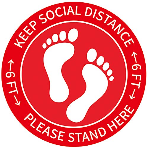 GRUTTI Social Distancing Floor Decals 10 pack Social Distancing Floor Stickers Keep Social Distance Please Stand Here - 25,5 CM Circle Pressure Adhesive voor bedrijven, apotheek, boodschappen, retailers
