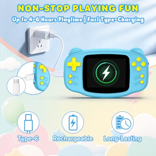 Image of Portable 16 Bit Handheld Game Console for Kids, Retro Gaming Console with 300 Classic Video Games, Handheld Plug & Play Player with 3.2'' IPS Screen, Rechargeable Travel Gift for Boys & Girls (Blue)