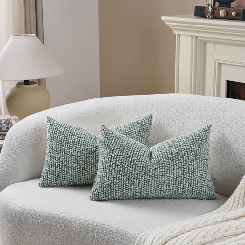 DEZENE Striped Throw Pillow Covers 12x20 Set of 2 Green Textured Polyester Chic Morden Boho Accent Farmhouse Rectangular Lumbar Decorative Couch Pillow Covers for Home Decor Bed Sofa Living Room by DEZENE - Image 5