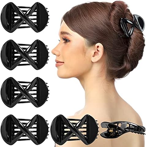 RC ROCHE ORNAMENT 6 Pcs Womens Cross Bow Side Slide In Curve Comb Teeth Durable Strong Hold Premium Quality Comfortable Styling Sectioning Accessories Beauty, Medium Black Cover