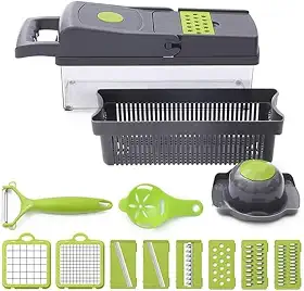 Cortador e Fatiador Mandolin Multifuncional 13 em 1 Kit com Lâminas de Aço Inox para Fatiar Frutas Legumes Verduras