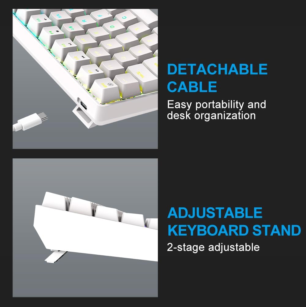 FOXXRAY HKM-S93 Mechanical Gaming Keyboard, Compact 75% Layout Hot-Swappable Gaming Keyboard Blue Switch, RGB Backlit with Customizable Keys, 84-Key Wired Computer Keyboards for Laptop PC Gamer-White