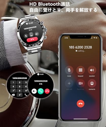 JUSUTEK 2025 高級 スマートウォッチ通話機能付き ，1.43インチ全金属AMOLED腕時計，Bluetooth5.1，女性機能，スポーツモード，万歩計，カロリー，IP67防水，電話着信、音楽製御，ストップウォッチ、音楽を再生，smart watch,SMS/Line通知表示,iphone&コンパチブル対応,お贈り物,日本語説明書 (黒+黒鋼)