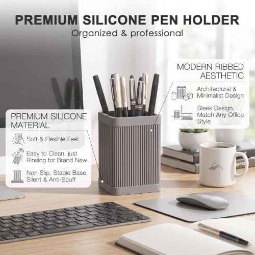 Image of HighHerz Aesthetic Silicone Pen Holder for Desk, Office Desk Accessories | Sturdy & Shatterproof Silicone Organizer for Office and Home, Fit Pencils, Markers and Makeup Brushes, Desk Decor, Washable