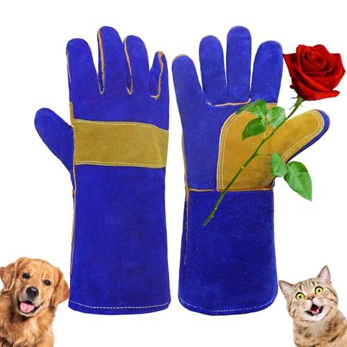 HANDLANDY Animal Handling Gloves, Falconry Cat Glove Bite Proof, Thorn Proof Rose Pruning Gardening Gauntlets (Royal blue, 14 Inches) One Size-14" Royal Blue