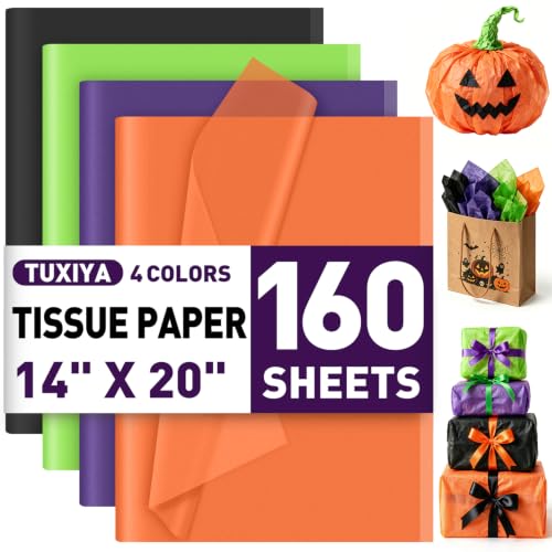 Image of TUXIYA 160 Sheets Halloween Tissue Paper,4-Color 14 inchX20 inch Tissue Paper Bulk