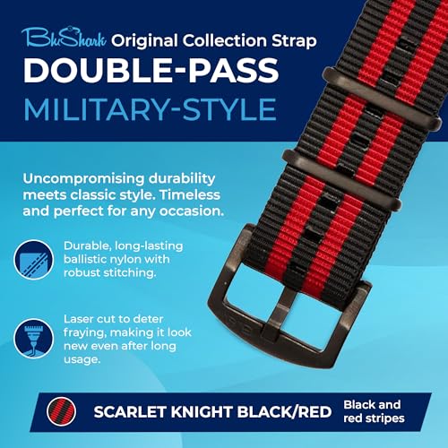 Image of BluShark - Original Collection Military-Style Waterproof Watch Strap, Fits All Timepiece Brands, Durable Nylon Wristwatch Accessories with Stainless Steel Buckle - 18mm, 20mm, 22mm & 24mm Watch Bands