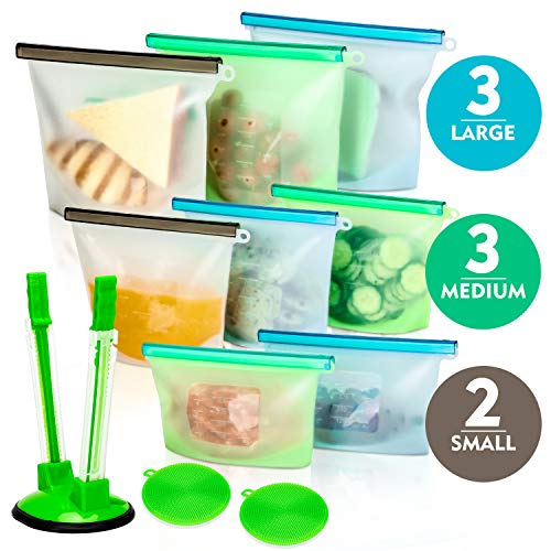 Silicone Bags Reusable Silicone Food Bag (8 Pack) Airtight Seal Food Preservation Bag/Food