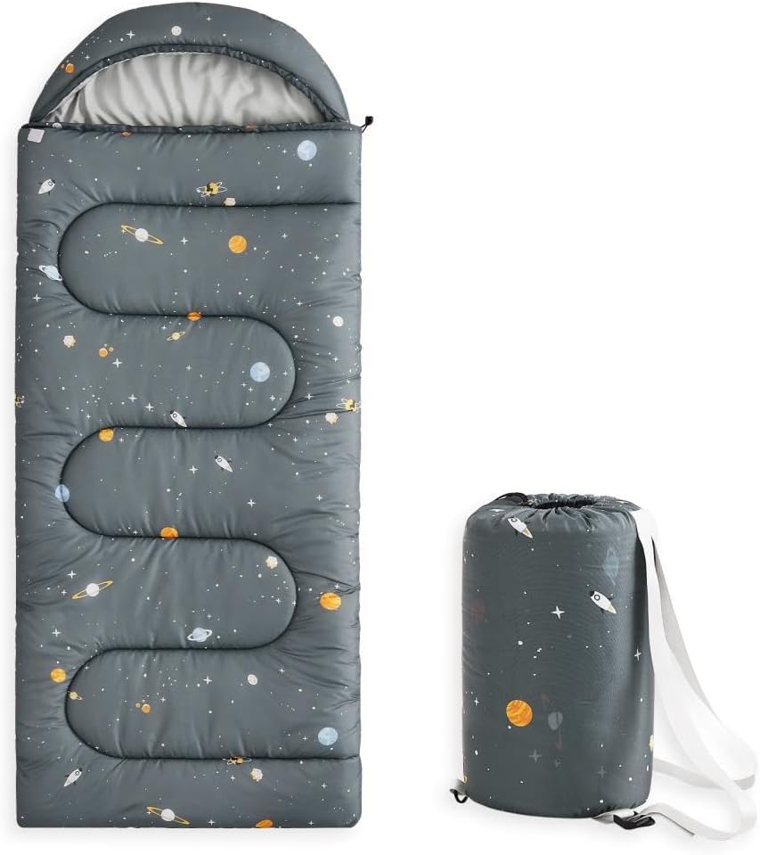 Wake In Cloud - Kids Sleeping Bag for Boys Toddlers, Camping in Warm Cold Weather, Backpacking Lightweight Compact Outdoor Liner for 3 Seasons, Galaxy Space