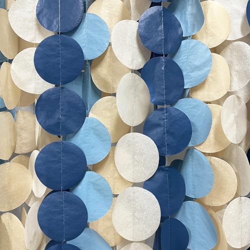 Image of 205 Ft Dusty Blue Party Decorations Navy Blue Khaki Beige Circle Dot Backdrop Garland Tissue Paper Polka Dots Hanging Streamer for Birthday Graduation Wedding Bachelor Engagement Nautical Party