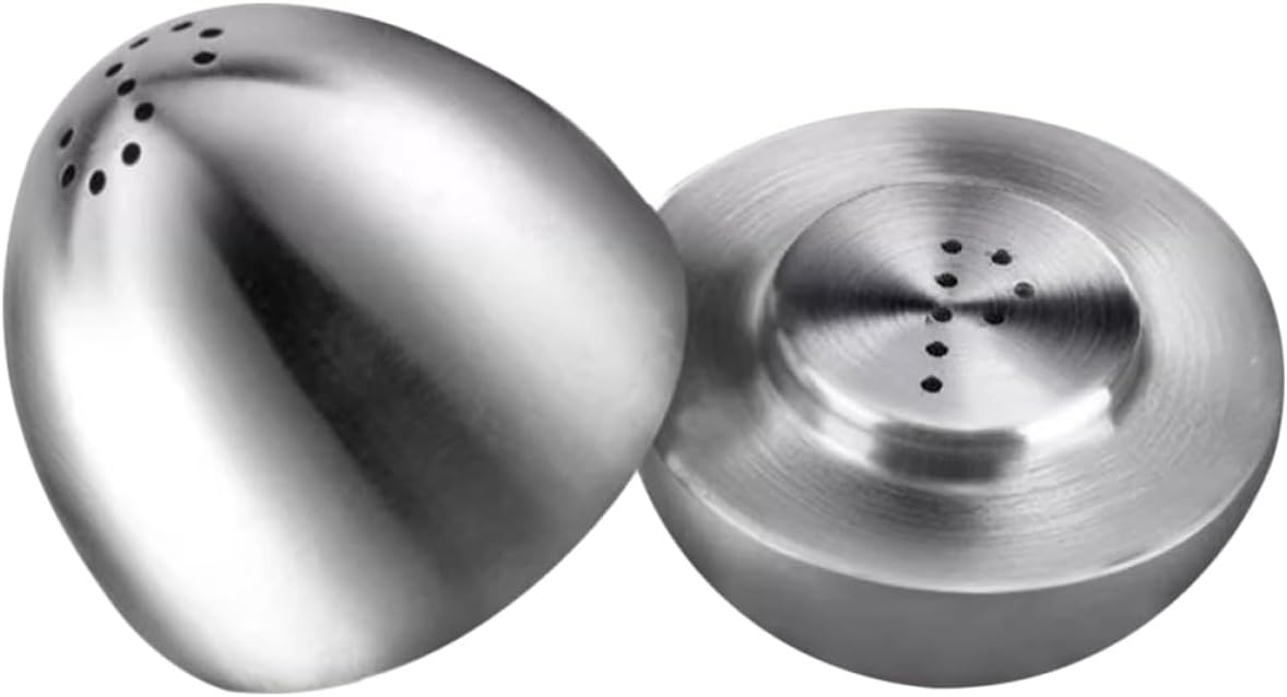PATKAW Egg-shaped Seasoning Container Set 304 Stainless Steel Salt and Pepper Shakers Multi-function Desktop Spice Box for Kitchen and Restaurant Use
