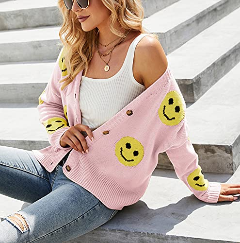 chouyatou Women's Loose-Fit Smile Face Jacquard Knitted Cardigan Sweater Jacket3