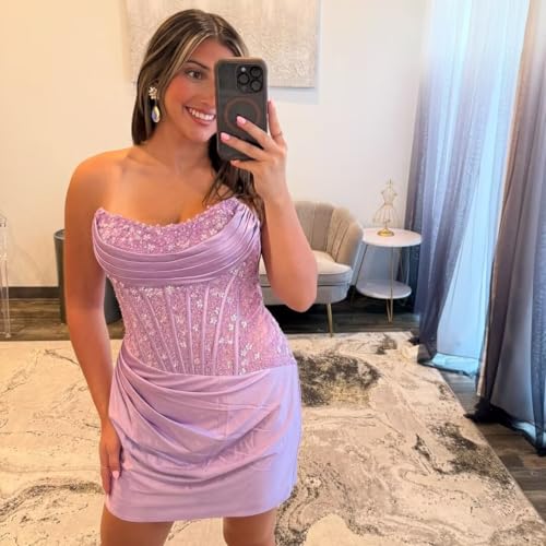 Strapless Homecoming Dresses Short Prom Dress for Teens 2025 Corset Satin Lace Tight Cocktail Party Gown3