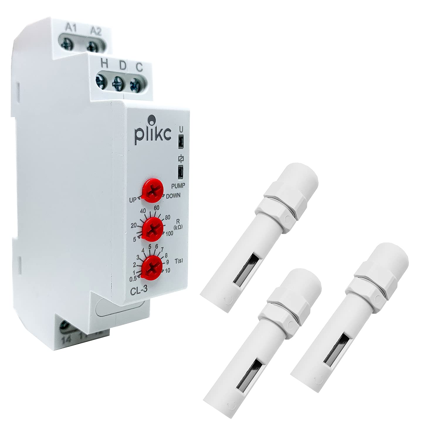 Controllo di livello in riempimento e svuotamento, funzionamento a due o tre sonde - Ritardo regolabile - Plikc CL-3 (Con kit sonde)