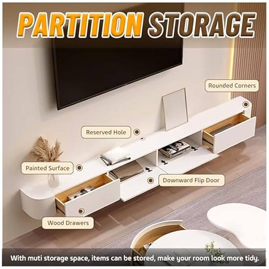 White TV Stand, Wooden TV Console With Storage Drawers & Doors, Modern