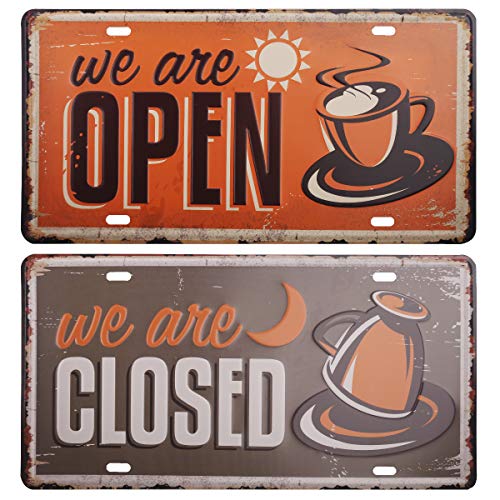 HANTAJANSS We are Open/Closed Plate Metal Sign 2 Pack, Retro Vintage Tin Signs