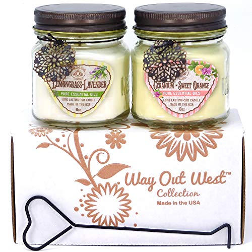 Way Out West Aromatherapy Scented Candles Set With Lemongrass Lavender And Geranium Sweet Orange Essential Oils - Happy Pack Set Of 2 Candles - Handcrafted In America #TOP4