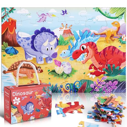 KASTWAVE Puzzles for Kids Ages 4-8 3-5 36 Piece Dinosaur Puzzles for Toddler 4-6 Floor Puzzle Age 5-7 Children Learning Preschool Educational Puzzles Toys for Boys and Girls
