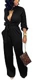 Jumpsuits for Women Formal Sexy Elegant Long Straight Pants Busineess Party Jumpsuit with Belt Pockets