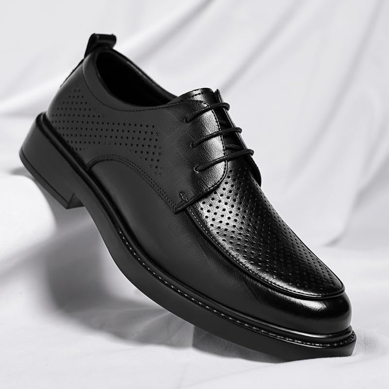 Mens PU Leather Dress Shoes Uniform Work Office Lace Up Breathable Anti Slip Rubber Sole Block Heel Business Professional Shoes3