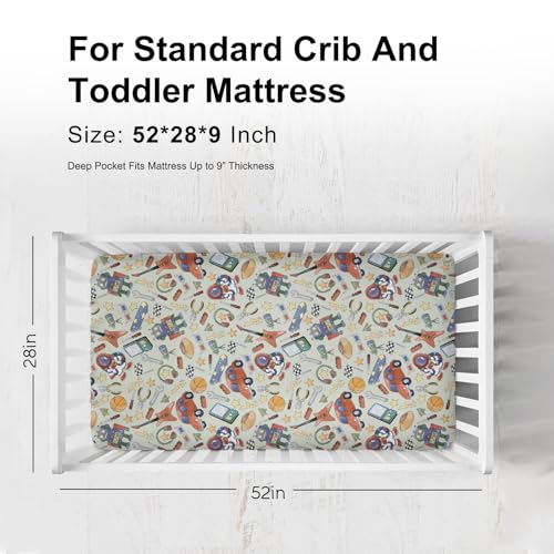 Image of Robot Spaceman Fitted Baby Crib Sheet for Girl Boy 52 inchx28 inch Sports Music Cars Games Astronaut Space Crib Mattress Covers Soft Breathable Baby Sheets for Standard Crib Mattress & Toddler Bed Mattress