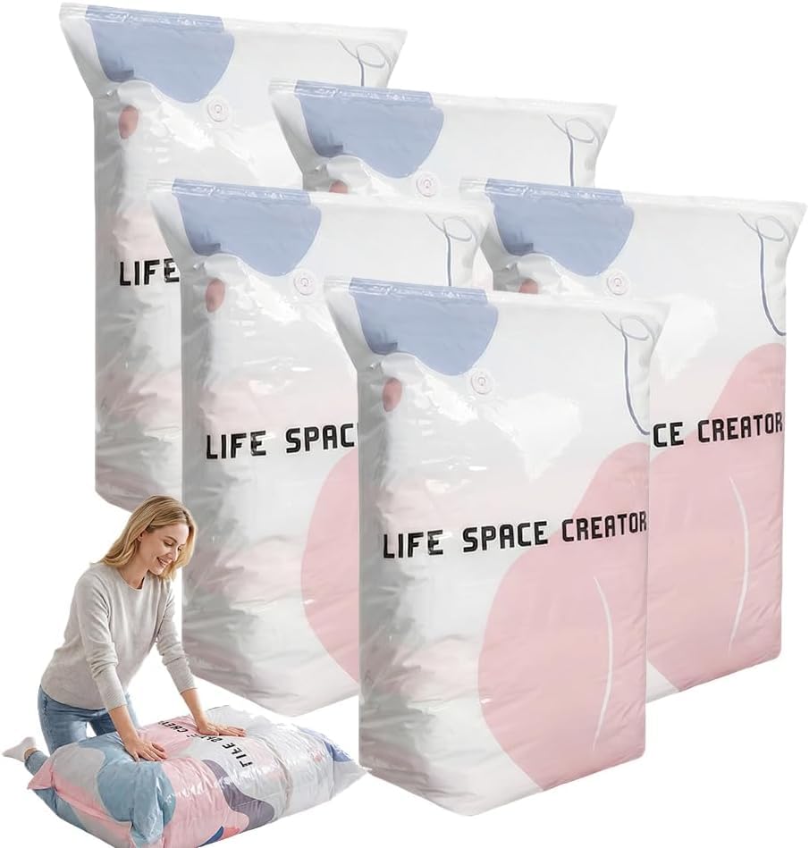No Pump Vacuum Storage Bags Portable 3D Compression Bags, White L, 5
