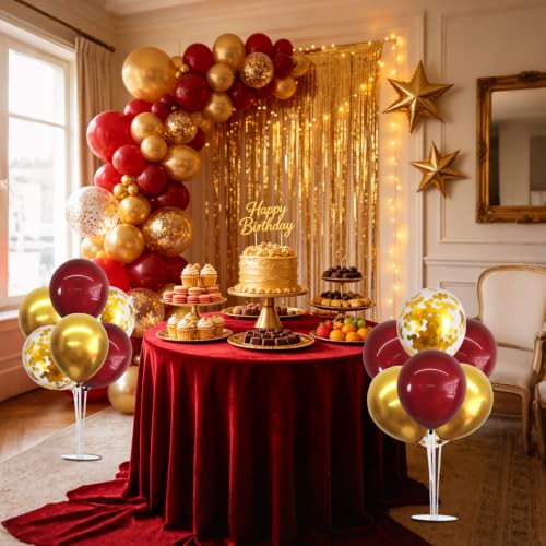 Image of TONIFUL 6 Set Wine Red Gold Balloon Stand Balloon Centerpieces for Table