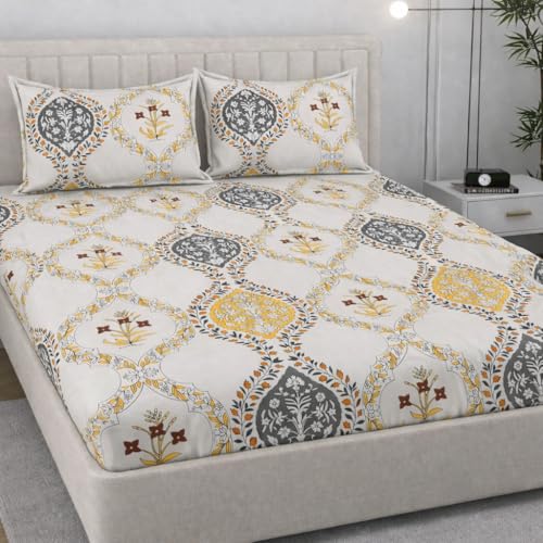 Image of Cotton Feel King Size Flat Bedsheet for Double Bed (90 x 100 Inches | 230 x 250 cm) with 2 Pillow Covers | Soft & Smooth Printed Bedsheet for Daily Use (White Boss, King Bed-90x100)