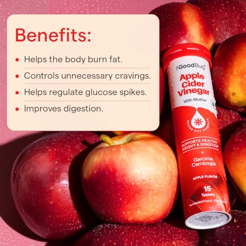 Image of The Good Bug Apple Cider Vinegar Effervescent with Mother - 30 Tablets | Vit B6 & B12 | Boosts Metabolism, Controls Cravings | 500mg ACV, 500mg Garcinia | No Added Sugar, No Maltodextrin