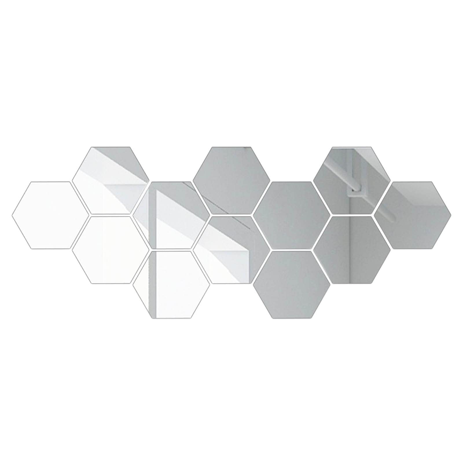 GNGR Hexagon Mirror Environmental Protection Acrylic Wall Sticker Background Wall Decoration Mirror Sticker Craft Set Easter Glue (Silver, One Size)