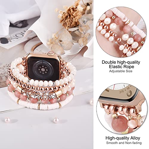 Visoom Beaded Boho Bracelet Compatible For Apple Watch Band 40Mm/38Mm/41Mm Series 8 7 Se 6/5/4 Women Fashion Cute Handmade Crystal Beads Stretchy Watch Strap For Iwatch Bands Series 3/2/1 Replacement #TOP1