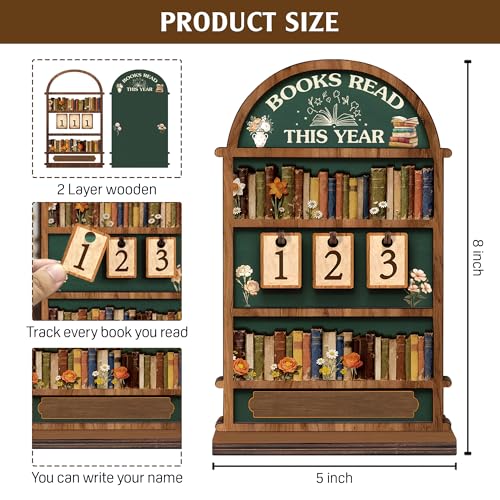 Books Read This Year Tracker Sign – Wooden Reading Counter Shelf Decor, Thoughtful for Book Lovers, Readers, Book Club Members & Bookworms, Includes 3 Cute Bookmarks (Books Read This Year 2) - Image 2