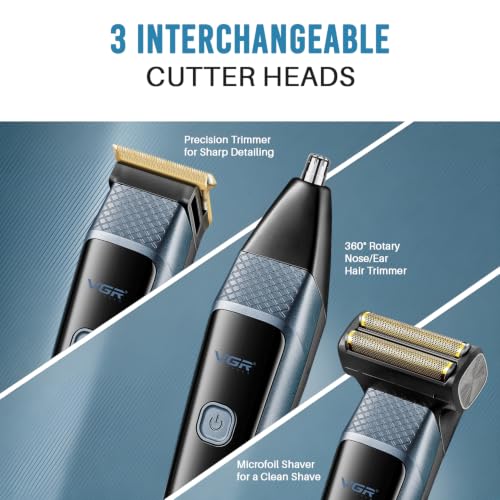 Image of VGR VL-366 Limited Edition 3-in-1 Grooming Kit for Men & Salon with 90 min Long Runtime | Powerful 600mAh Lithium Battery | All-in-One Trimmer kit for Face, Nose, Ear, and Body Grooming (Blue)