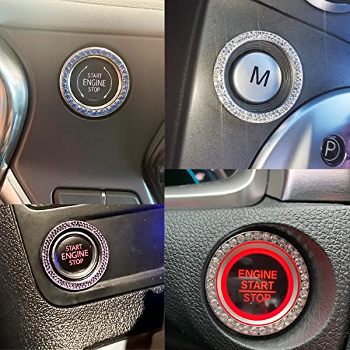 Image of Honbay 3PCS Universal Bling Car Ring Emblem Sticker Rhinestone Push to Start Button Start Engine Ring Decoration Interior Key Ignition Starter Knob Ring