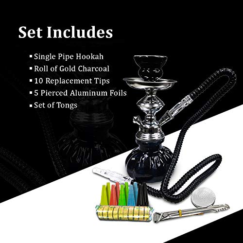 Weeworld Hookah Set - Complete Shisha Package - Authentic Set Includes Single Hose Roll Of Charcoal Replacement Tips Pierced Aluminum Foils And Tongs Ready To Use For Your Smoking Pleasure (Single Pipe) #TOP2