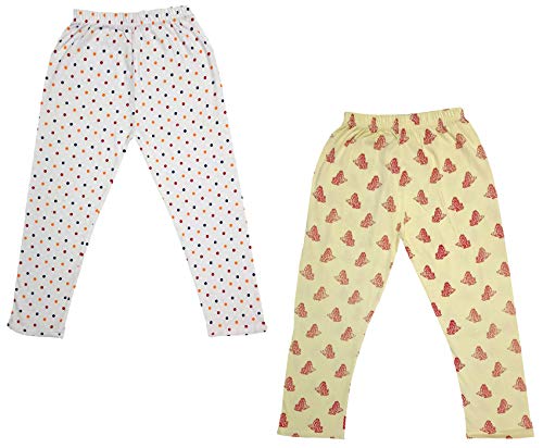 Image of IndiWeaves Girls Printed Cotton Capri Pants for Summer (Lemon,White1, 8-9 Years) Pack of 2