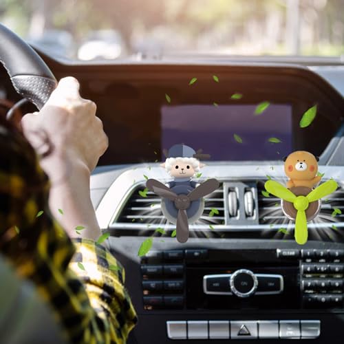 Image of 2Pcs Pilot Car Air Fresheners, Cute Duck Car Vent Clip Air Freshener with 8 Fragrant Tablets Automotive Air Outlet Fan Diffuser, Automotive Interiors Vent Decoration (Sheep+Bear)