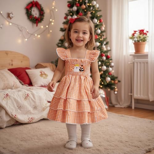 Toddler Baby Girl Halloween Outfit Pumpkin Ghost Flying Sleeve A Line Dress for Party Cute Girls Christmas Dress2