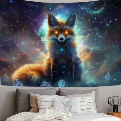 DACRWEKZ Fantasy-Kunst70x100cm, Fuchsstern Wandteppich für Wohnzimmer Tagesdecke Zimmer Schlafzimmer blau-lila