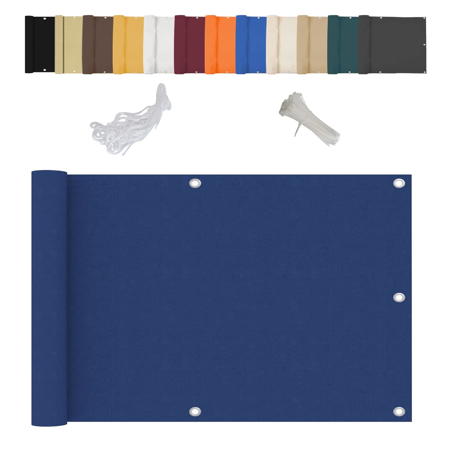 GLDYTVF No-Drill Balcony Opaque Outdoor Shield with Eyelets & Cable Ties Garden Fence & Railing Protection Blue 120x900cm - Ideal for Enhanced Privacy