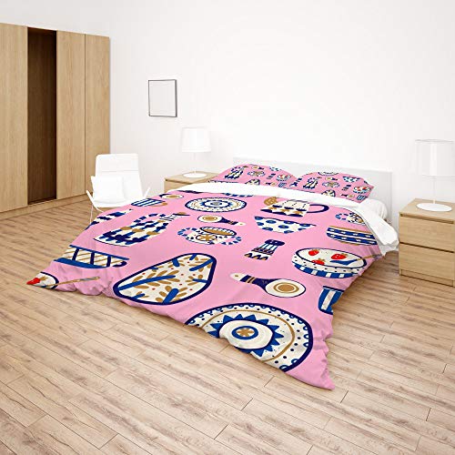 Housse de couette et taie d'oreiller rose ethnique parure de lit polyester CHEHONG