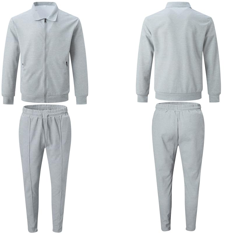 Athleisure Soft Waffle Jacket Set Mens, Men's Waffle Long Sleeve Zip Up Shirt Jacket and Drawstring Jogger Suit Sets2