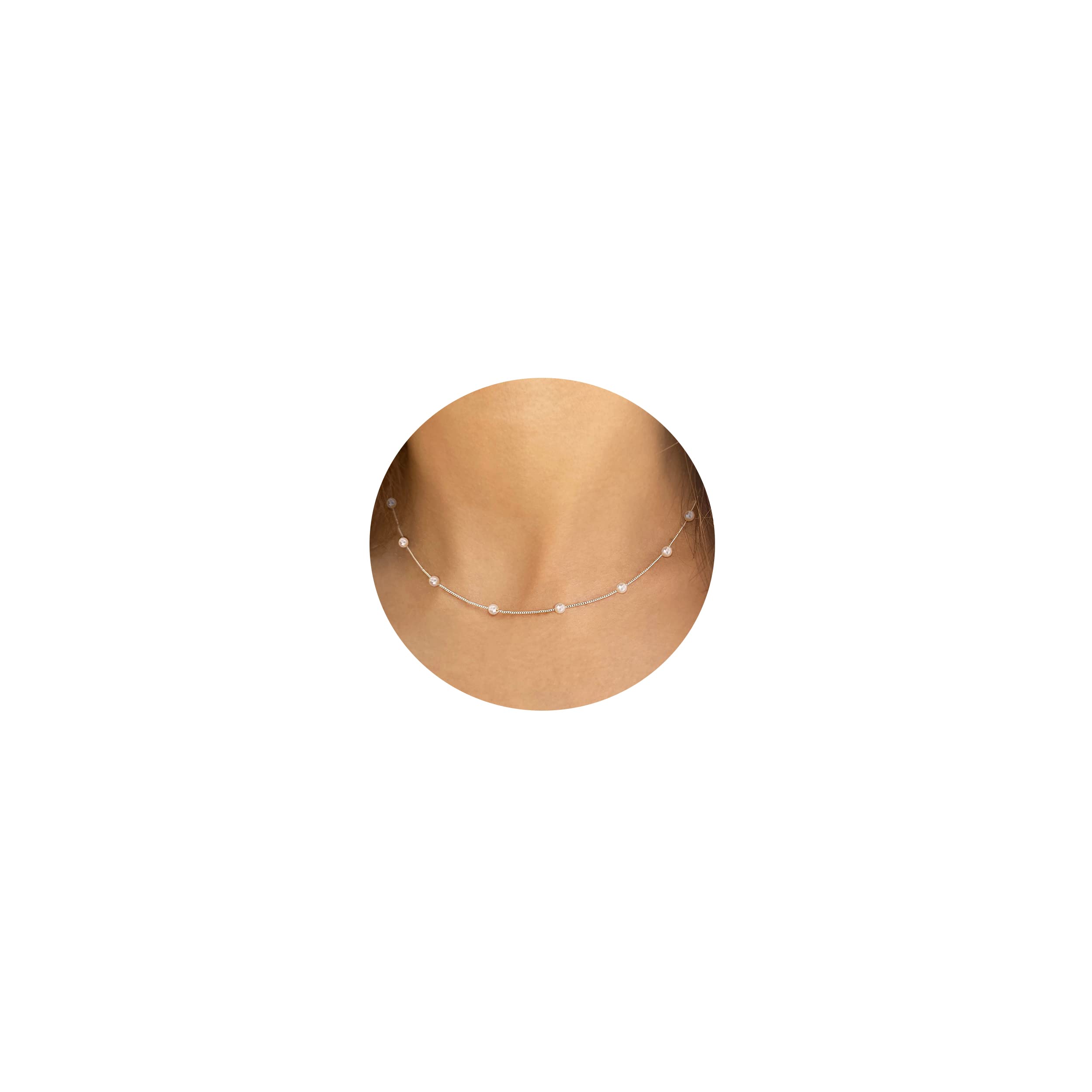 Gold Pearl Necklace for Women, 14K Gold Plated Layered Pearl Necklaces for Women Trendy Simple Herringbone Chain Pearl Necklace for Women Gold Jewelry