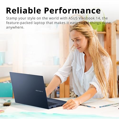 Image of ASUS Vivobook 14 inch FHD Business Laptop, Intel Core i5 1235U, 16GB RAM, 1TB PCIe SSD, Iris Xe Graphics, Backlit Keyboard, Fingerprint Sensor, HD Camera, WiFi 6, Win 11 Pro, Blue, 32GB Hotface USB Card