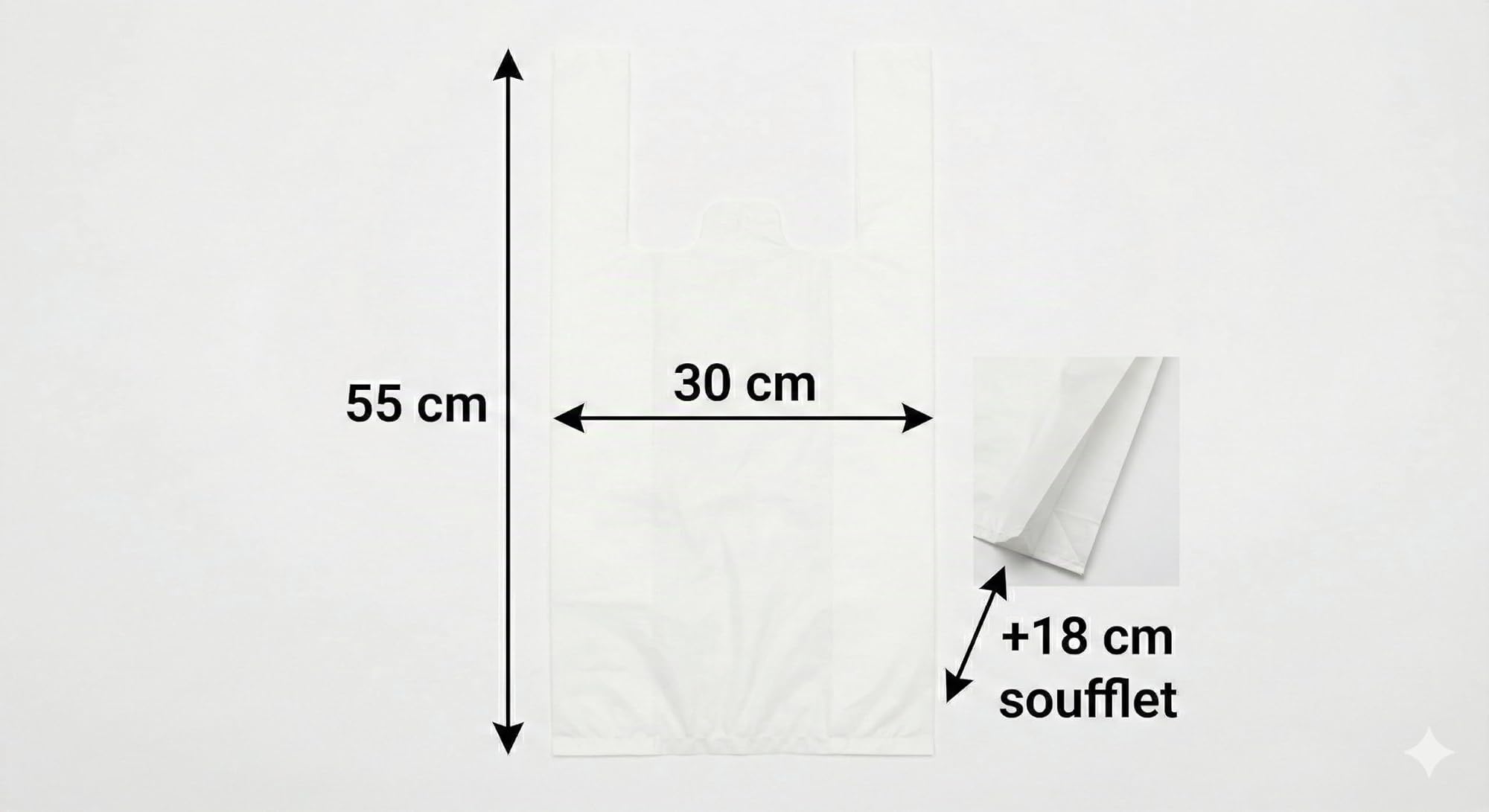 1000 x Sacs à Bretelles Blancs (30 + 18 x 55 cm) – 13 Microns – Plastique Haute Densité – Sachets Polyvalents pour Transport, Rangement, Tri et Déchets Légers – Grande Capacité