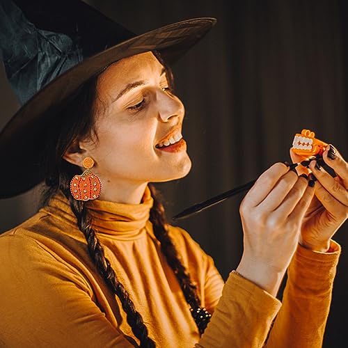 Halloween Earrings for Women Cute Pumpkin Beaded Dangle Earrings Halloween Holiday Costumes Party Jewelry Gifts for Kids Girls2