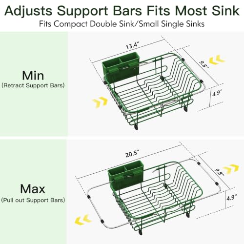 Image of JASIWAY Green Dish Drying Rack in Sink with Utensil Holder, RV, Apartment