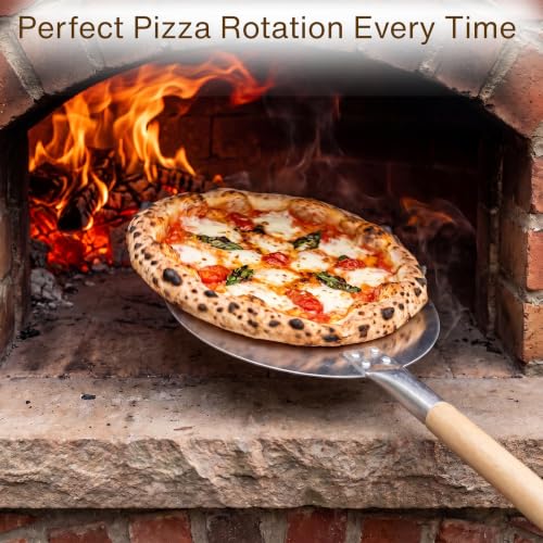 Image of Chicago Brick Oven Pizza Turning Peel, 9-Inch Aluminum Pizza Peel with 31.5-Inch Detachable Wooden Handle & Leather Strap, Pizza Turner for Outdoor Pizza Ovens, Wood Fired Pizza Oven Accessory