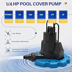 Acquaer 14 hp automatic swimming pool cover pump 115 v submersible with 34 check valve adapter 25ft power cord 2250 gph water removal for pool hot tubs rooftops water beds and more  urban country home decor